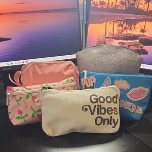 NWOT Pink, Blue, and Gray Cosmetic Bags Collection
